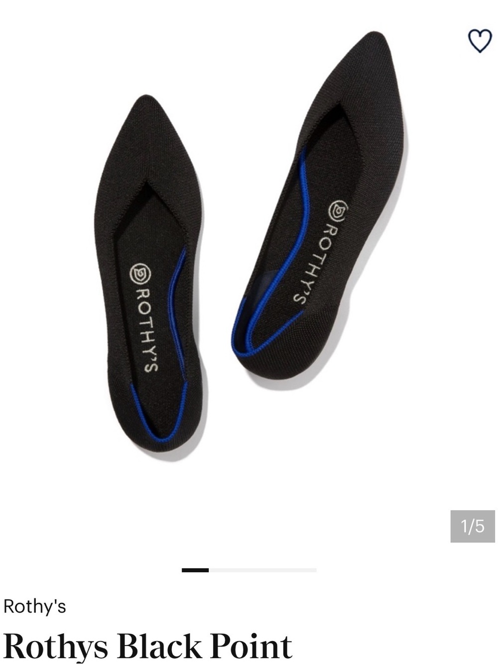 Rothy's Black Pointed Knit Flats with Blue Trim